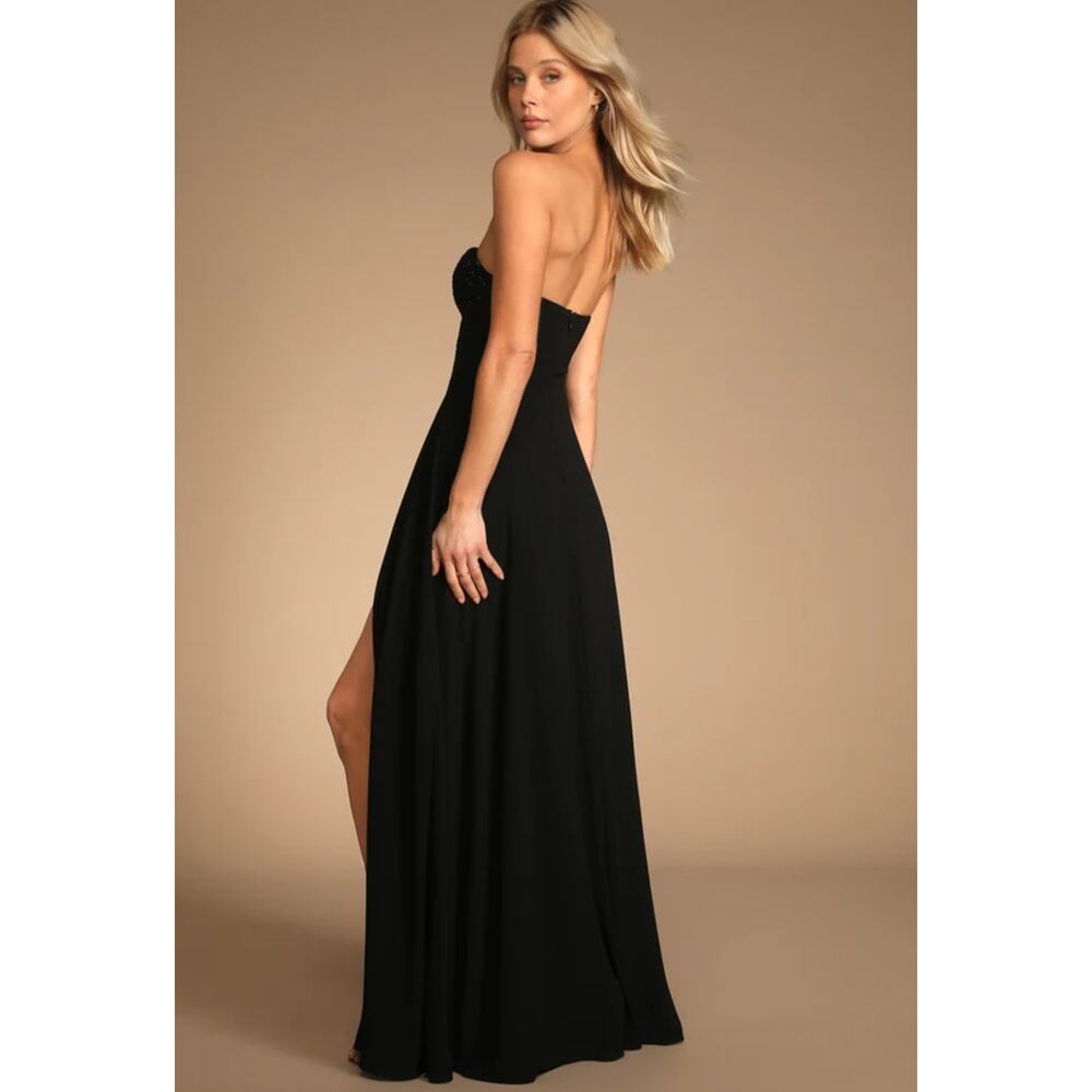 Lulus Remember This Moment Black Rhinestone Strapless Bustier Maxi Dress M - Picture 2 of 14